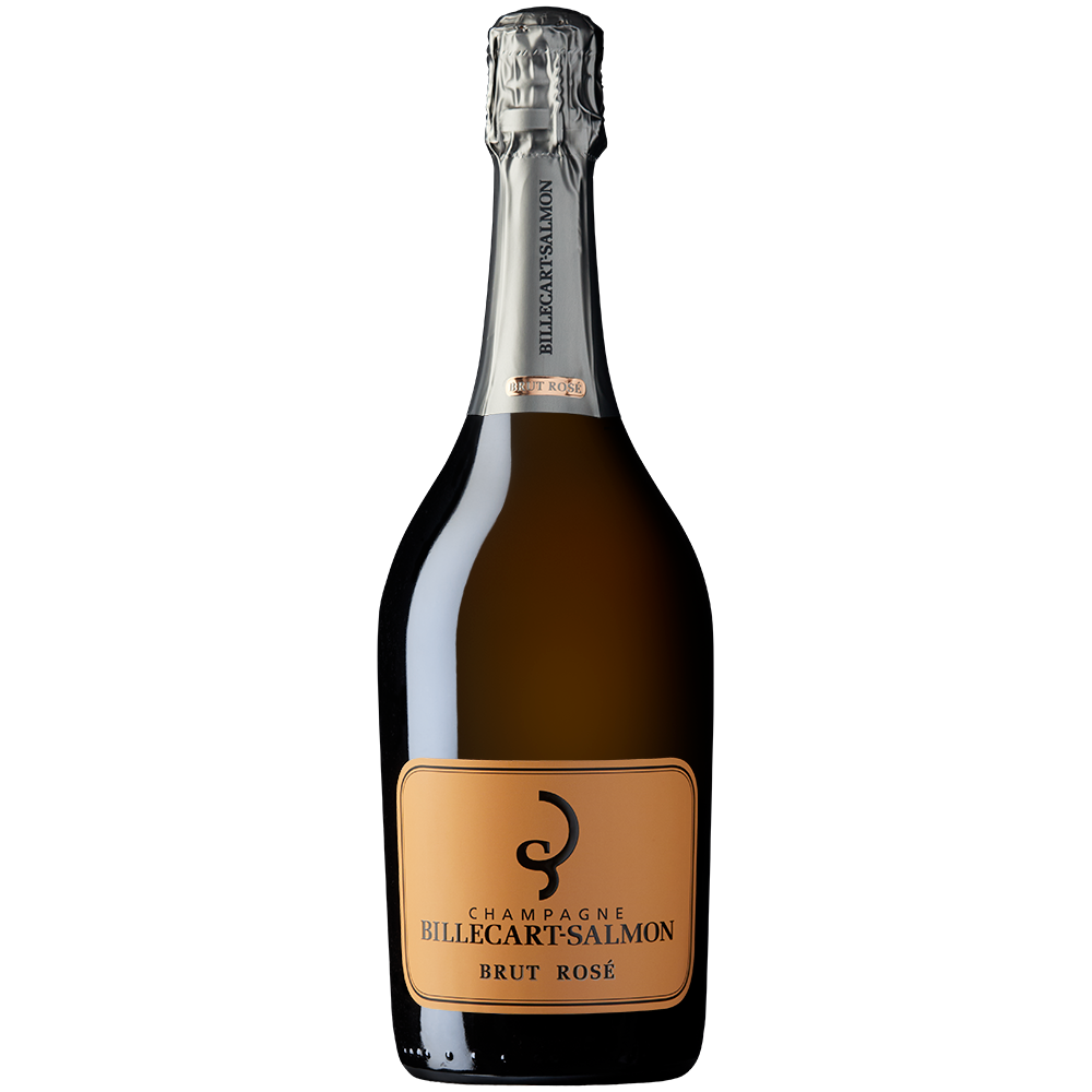 Front view of Billecart-Salmon Brut Rosé 75cl bottle on white background. 