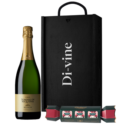 Cava and Charbonnel & Walker milk sea salt caramel truffle cracker in a wooden box