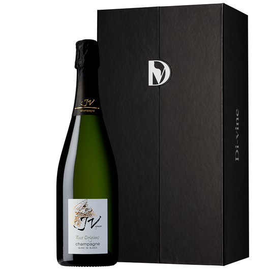 J Vignier Aux Origines Extra Brut NV Champagne in a single bottle elevator gift box