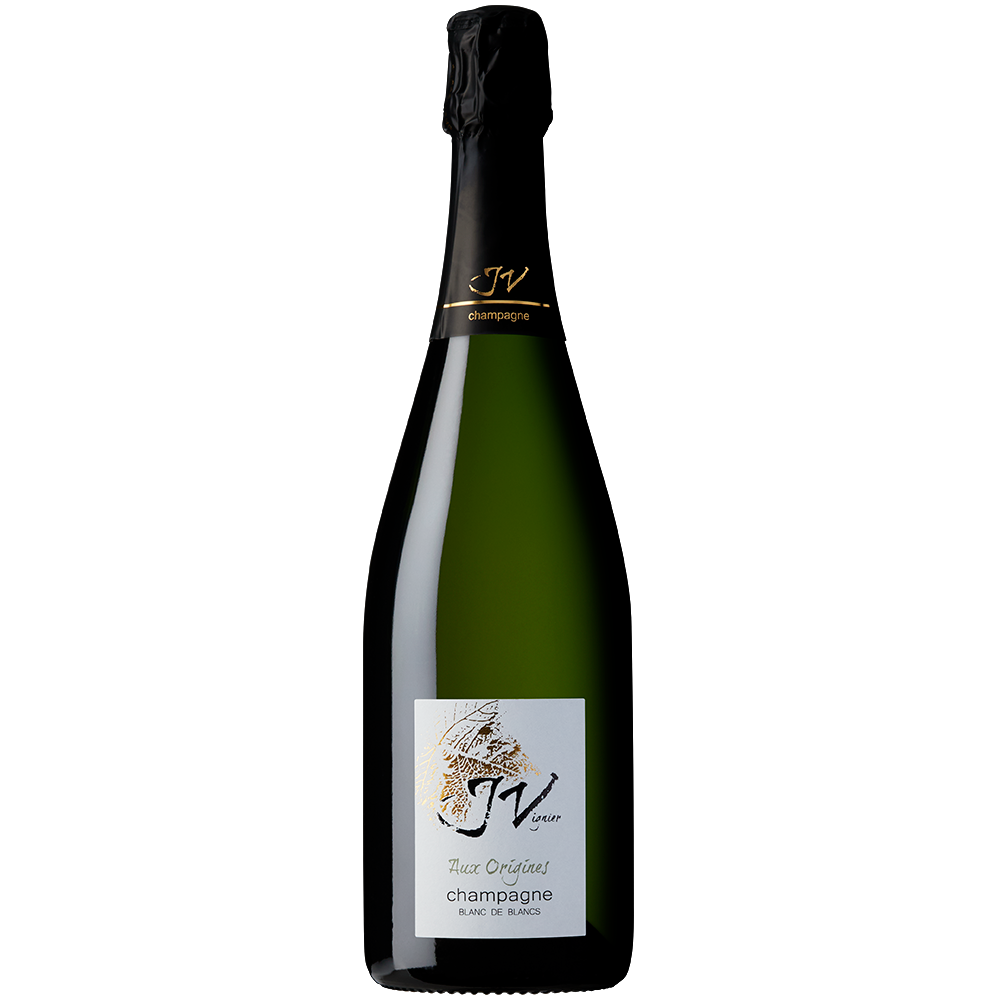 Front view of a bottle of J Vignier Aux Origines Blanc de Blancs NV 75cl on a white background.