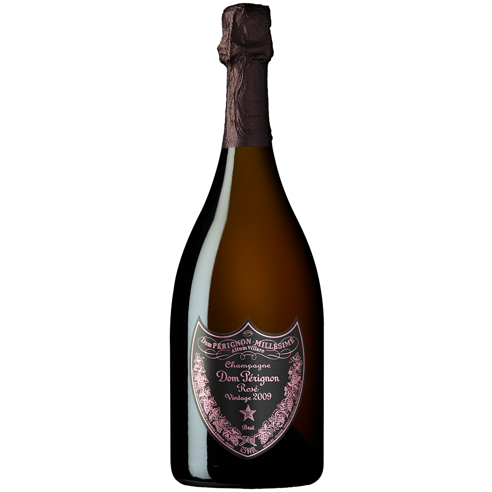 Front view of a bottle of Dom Perignon Rosé 75cl on a white background.