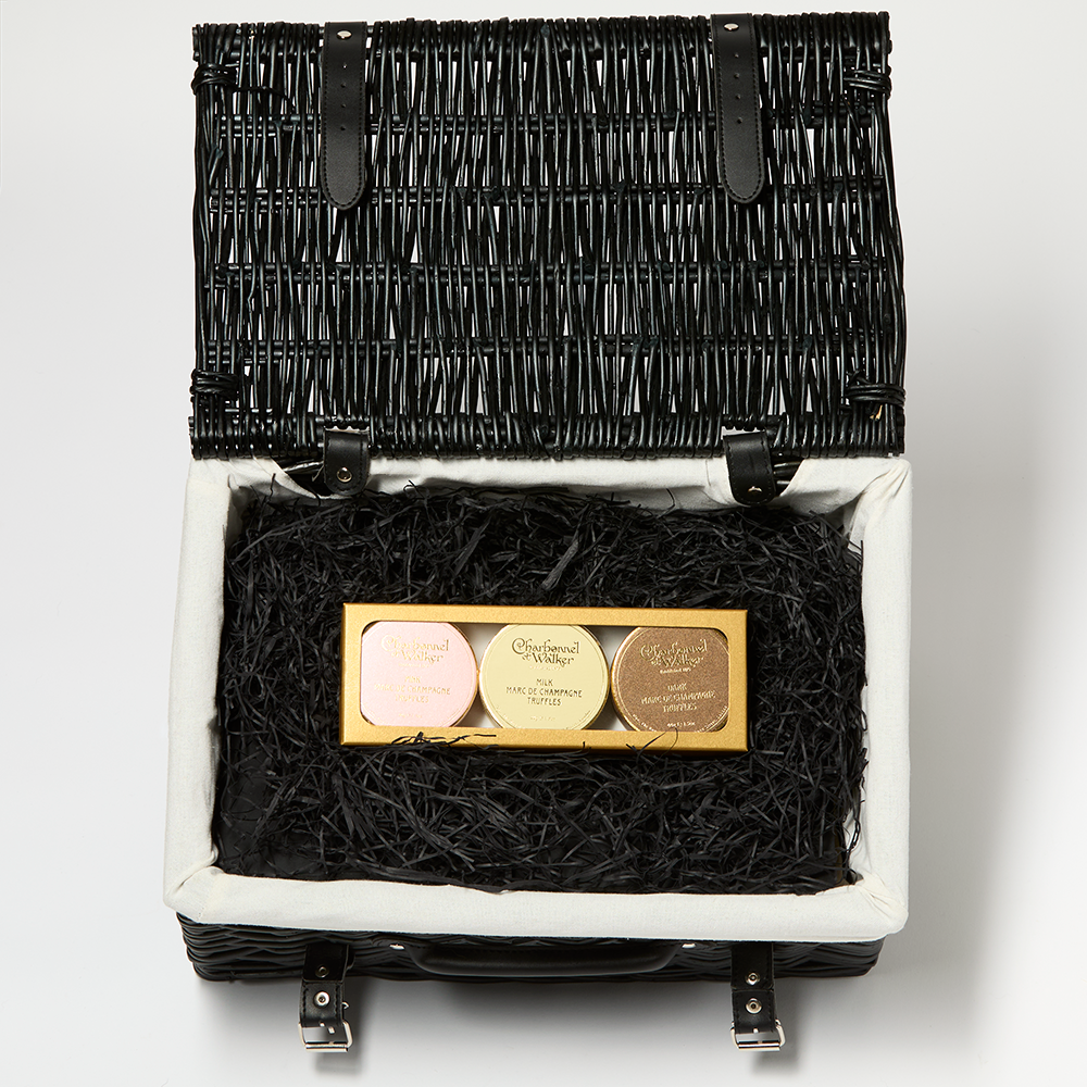 2 bottle Di-vine English Sparkling hamper with  Charbonnel & Walker trio of Champagne truffles