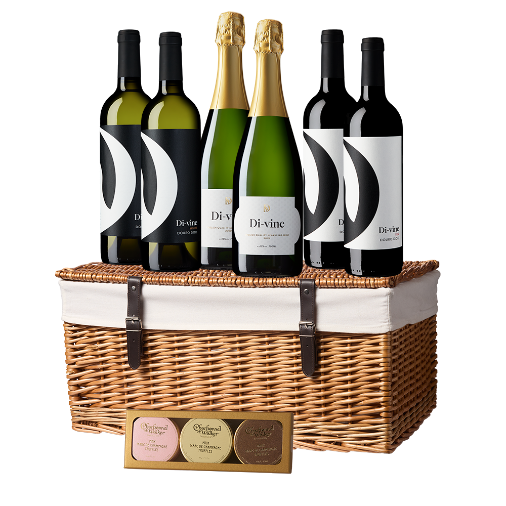 6 bottle Di-vine hamper with Charbonel & Walker Chocolates
