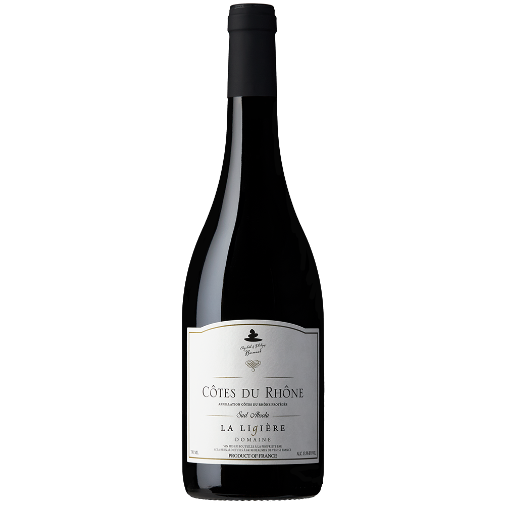 Front view of a bottle of La Ligiere Cotes du Rhone Sud Absolu 2020 75cl on a white background.