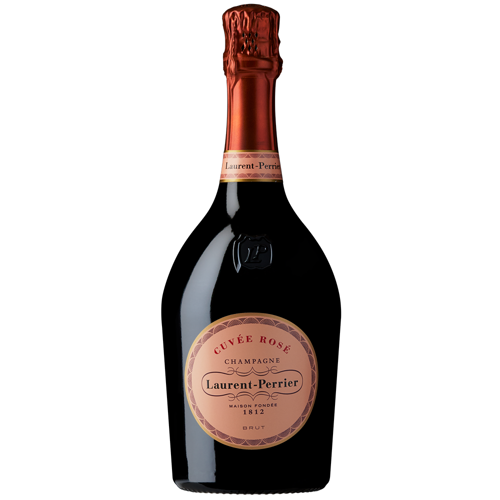 Front view of a bottle of Laurent-Perrier Rosé 75cl on a white background.