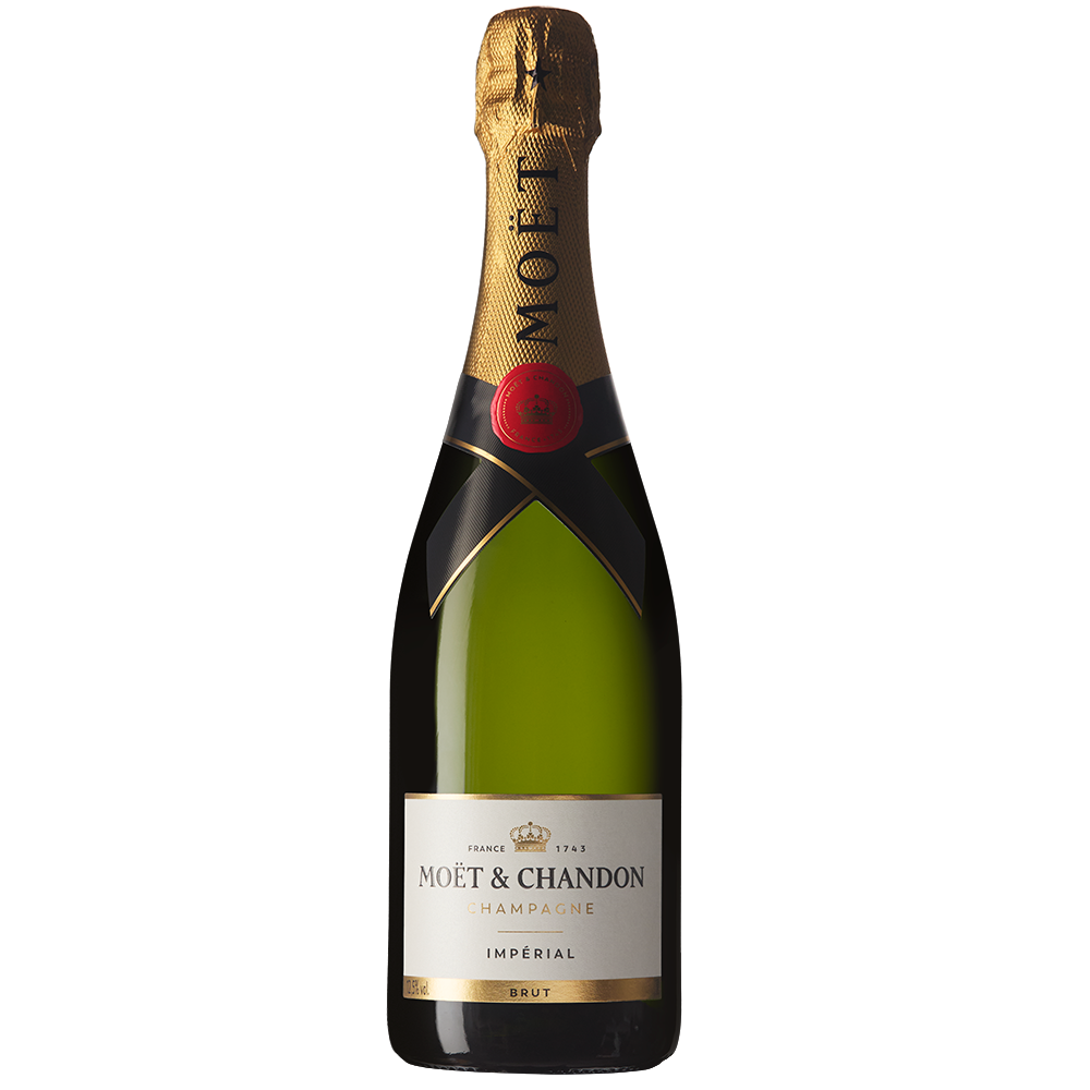 Half bottle of Moet Imperial Brut and trio of Charbonel & Walker champagne truffles in a small black hamper gift box