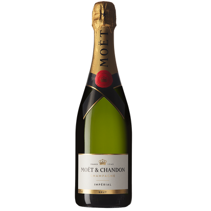Half bottle of Moet Imperial Brut and trio of Charbonel & Walker champagne truffles in a small black hamper gift box
