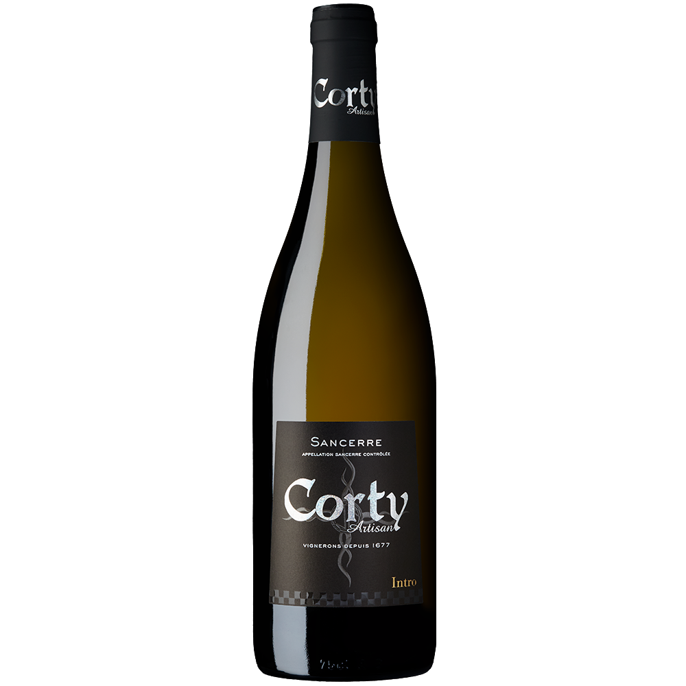 Front view of a bottle of Moreux Corty Sancerre Blanc Intro 2022 75cl on a white background.