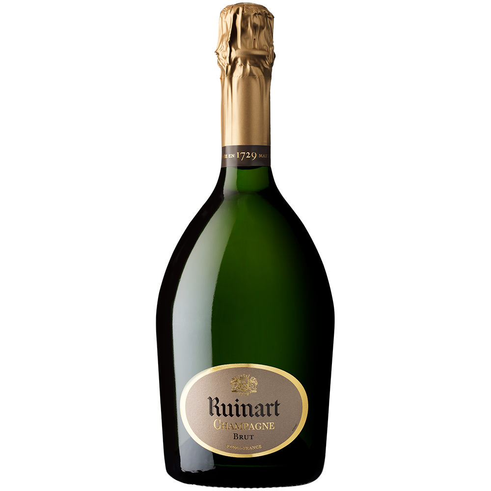 Front view of a bottle of Ruinart Brut NV 75cl on a white background.